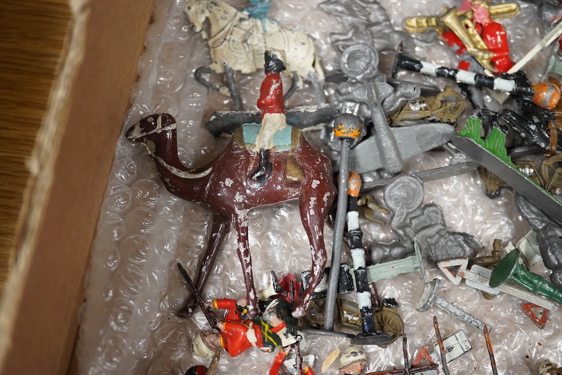 A collection of lead soldiers by Britains, etc. including Scottish Highlanders, together with a number of diecast military aircraft and a boxed Schuco Telesteering Car 3000